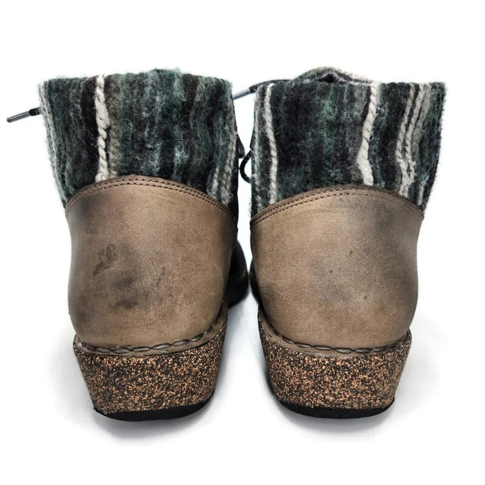 Aetrex Jolie Black Leather Black & Grey Sweater Lace-Up Round-Toe Ankle Boots